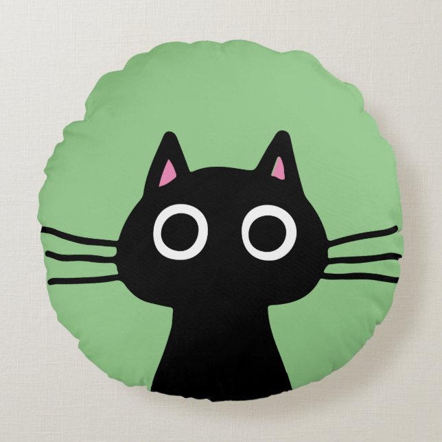 Quirky Black Kitty Cat | Cool Cat Lover's Round Pillow (Front)