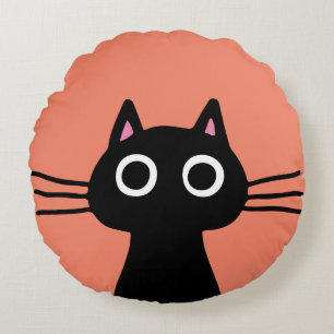 Quirky Black Kitty Cat Cool Cat Lover's Round Pillow