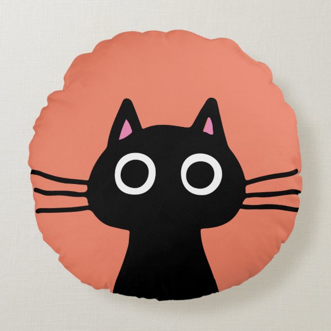 Quirky Black Kitty Cat | Cool Cat Lover's Round Pillow (Front)
