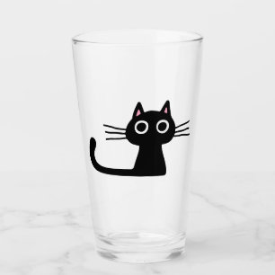 Quirky Black Kitty Cat Fun Feline Beverage Glass