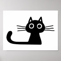 Quirky Black Kitty Cat | Whimsical Black and White