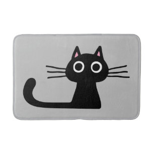 Quirky Black Kitty Cat with Long Whiskers Bath Mat
