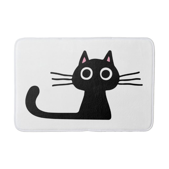 Quirky Black Kitty Cat with Long Whiskers Bath Mat (Front)