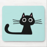 Quirky Black Kitty Cat with Long Whiskers Mouse Pad<br><div class="desc">Refresh your work space with a new mousepad and this funny cat design. Whimsical black cat with big wide eyes and long tail. Makes a purr-fect gift for cat lovers! Check out Jenn’s Doodle World for even more pet lover's art and cool gifts featuring this quirky black kitty.</div>