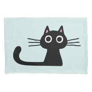 Quirky Black Kitty Cat with Long Whiskers Pillowcase