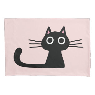 Quirky Black Kitty Cat with Long Whiskers Pillowcase