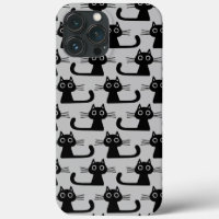 Quirky Black Kitty Cats Pattern Grey and Black