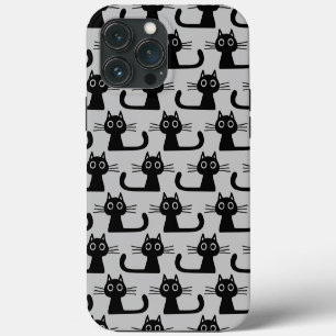Quirky Black Kitty Cats Pattern Grey and Black iPhone 13 Pro Max Case