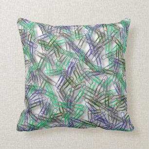 Quirky Blue Green Paperclips  Throw Pillow