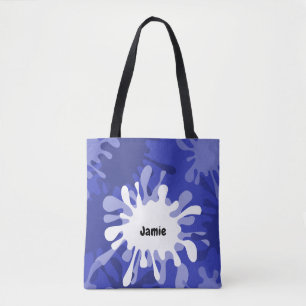 Quirky Blue Painting Splatter Name Tote Bag