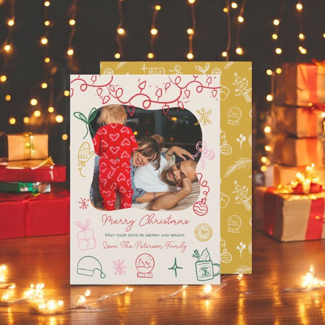 Quirky boho chic illustration fun photo Christmas Holiday Card (Quirky boho chic illustration fun photo Christmas Holiday Card)