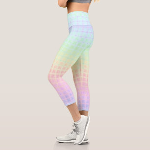 Quirky Boho Kawaii Cute Funky Pastel Rainbow Plaid Capri Leggings