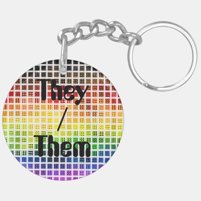 Quirky Boho Plaid Colourful Gay Rainbow Pride Flag Keychain (Back Left)