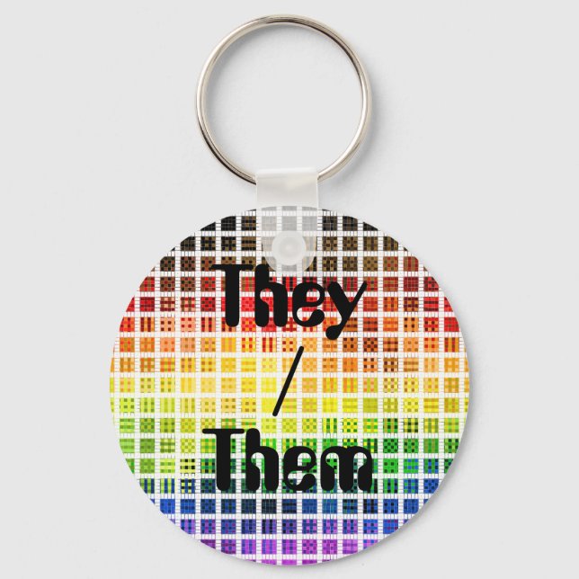 Quirky Boho Plaid Colourful Gay Rainbow Pride Flag Keychain (Front)