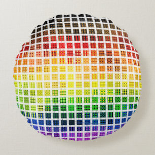 Quirky Boho Plaid Colourful Gay Rainbow Pride Flag Round Pillow