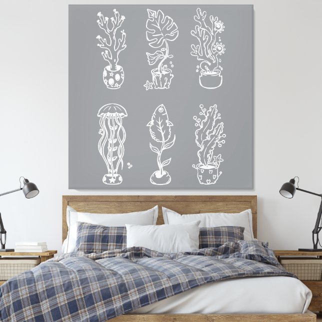 Quirky botanical canvas print (Insitu(Bedroom))