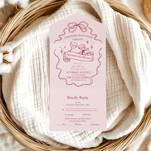 Quirky Bow Handwritten Wedding All In One Invitation (Creator Uploaded)