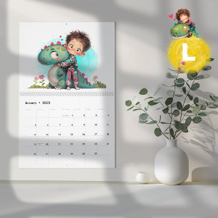 Quirky Boy & Dinosaur Cartoon  Calendar