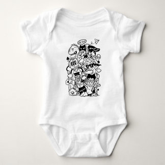 Quirky Cartoon Character Crowd Baby Bodysuit