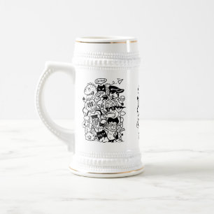 Quirky Cartoon Character Crowd Beer Stein