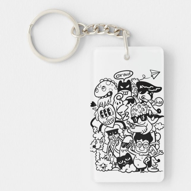 Quirky Cartoon Character Crowd Keychain (Front)