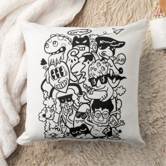 Quirky Cartoon Character Crowd Throw Pillow