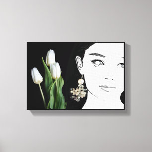 Quirky cat eyed gothic woman in bridal earrings  canvas print