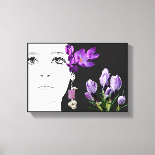 Quirky cat eyed gothic woman in purple earrings  canvas print