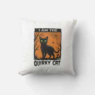 Quirky Cat Halloween Vintage Engraving T-Shirt Des Throw Pillow