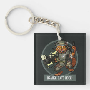Quirky Cat Marine Orange Cats Rock! Sci-fi Artwork Keychain