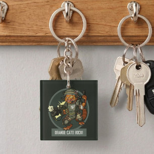 Quirky Cat Marine Orange Cats Rock! Sci-fi Artwork Keychain