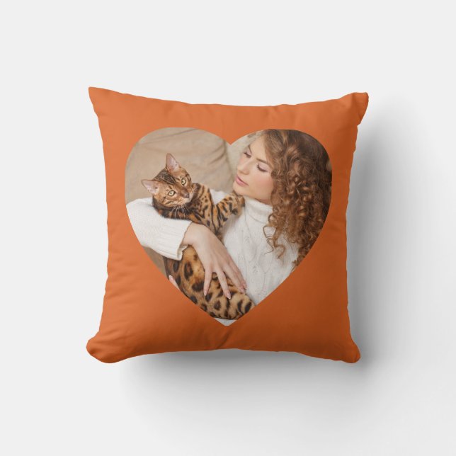 Quirky Cat Pattern Heart-Shaped Pet Photo  Throw Pillow (Front)