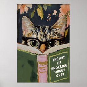 Quirky Cat Reading Poster Humourous Bathroom Wall