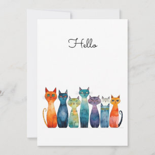 Quirky Cats Hello Custamizable Flat Card