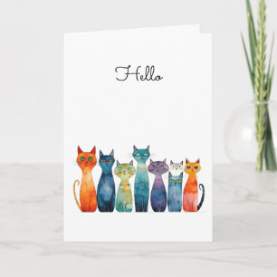 Quirky Cats Hello Cute Greeting Card