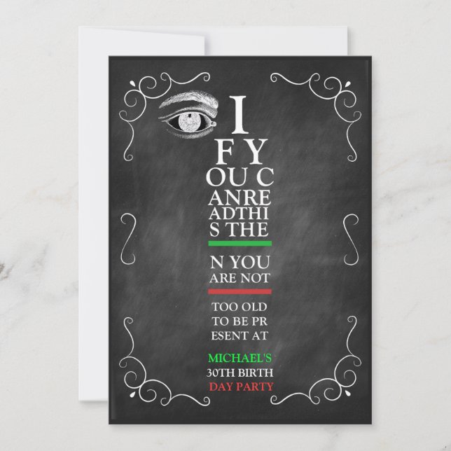 Quirky Chalkboard Invitation de fête d'anniversair (Devant)