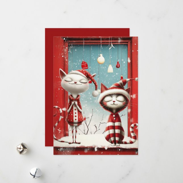 Quirky Christmas Cats Holiday Card (Front/Back In Situ)