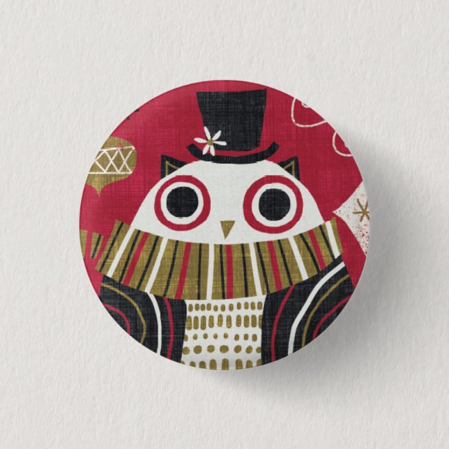 Quirky Christmas Owl 1 Inch Round Button (Front)