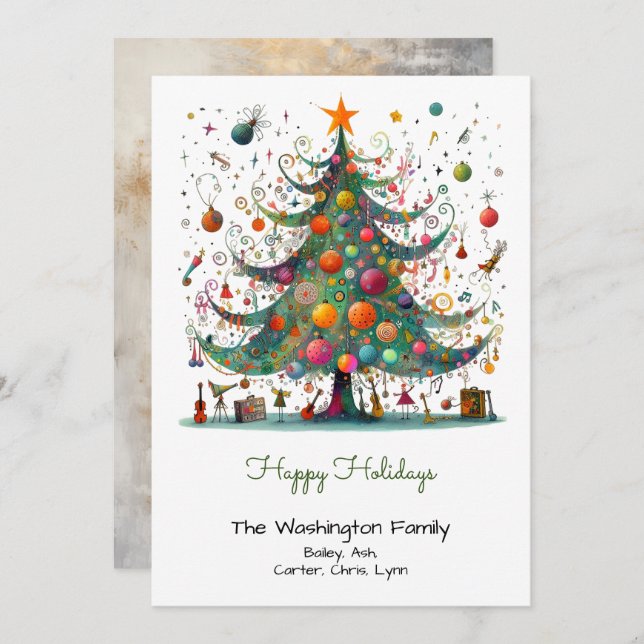Quirky Christmas Tree Illustration Happy  Holiday Card (Front/Back)