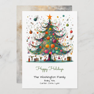 Quirky Christmas Tree Illustration Happy  Holiday Card