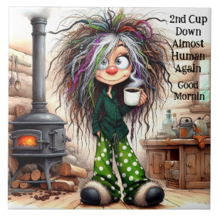 Quirky Coffee Lady Almost Human Ceramic Tile