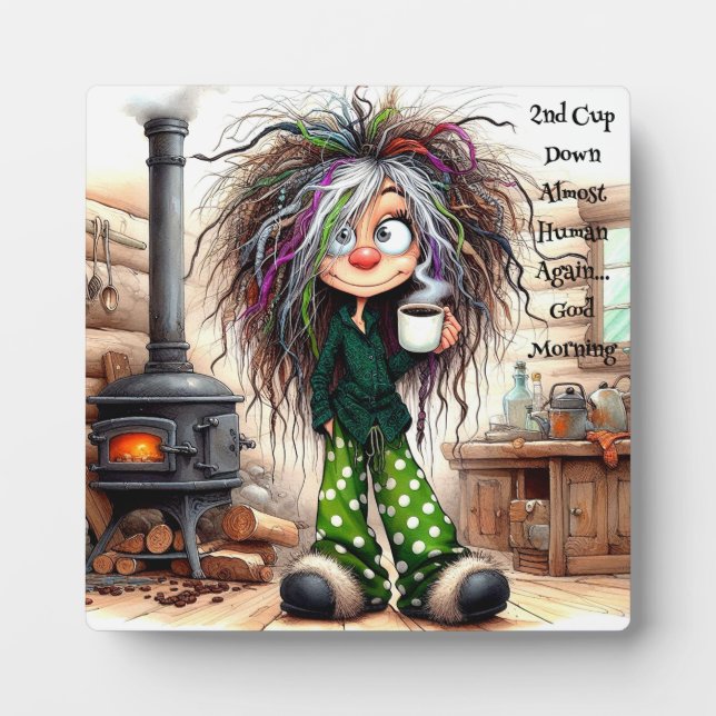 Quirky Coffee Lady Almost Human Tabletop Plaque (Front)