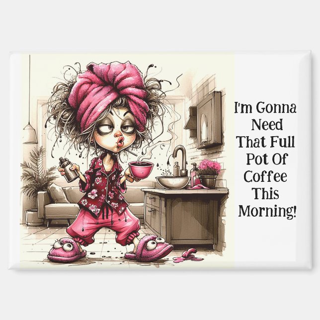 Quirky Coffee Lady Full Pot Magnet (Front)