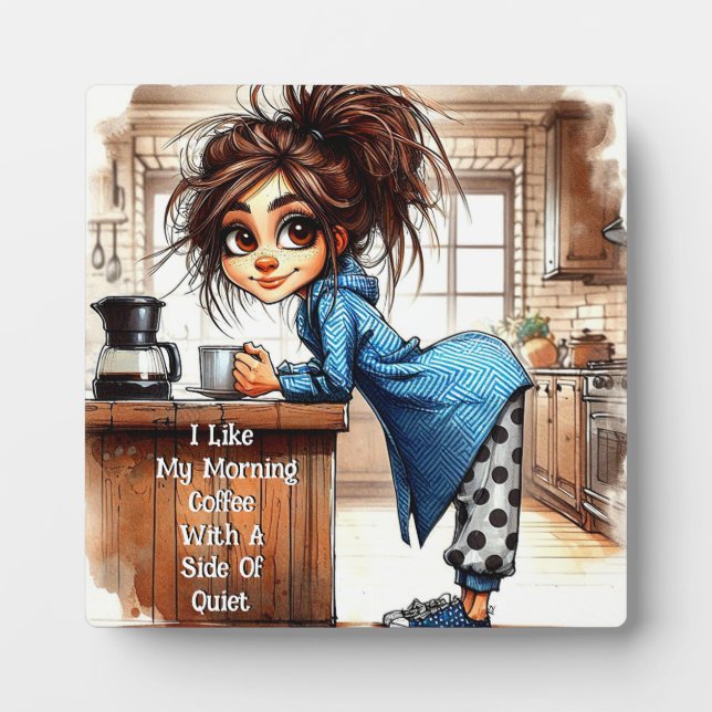 Quirky Coffee Lady Side Of  Plaque with Easel (Front)