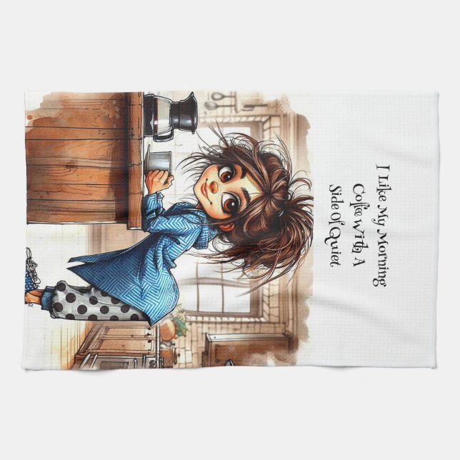 Quirky Coffee Lady Side Of Quiet  Kitchen Towels (Horizontal)