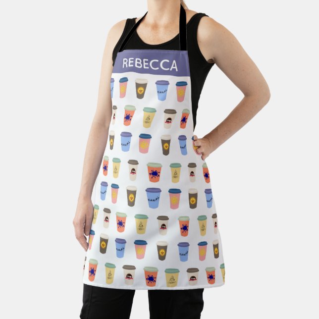 Quirky Coffee Lovers Take-Away Cups Personalised Apron (Insitu)