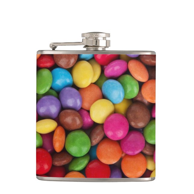 Quirky Colorful Candy Buttons Hip Flask (Front)