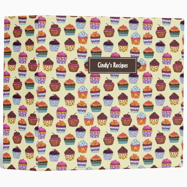 Quirky Colourful Cupcakes Illustration Pattern Binder (Front/Spine)