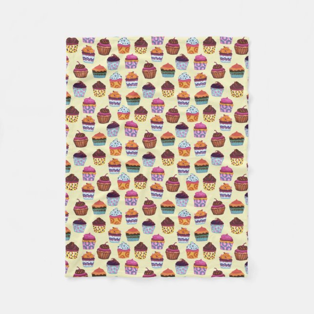 Quirky Colourful Cupcakes Illustration Pattern Fleece Blanket (Front)
