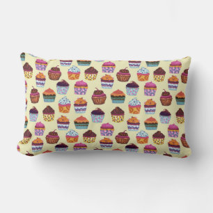 Quirky Colourful Cupcakes Illustration Pattern Lumbar Pillow